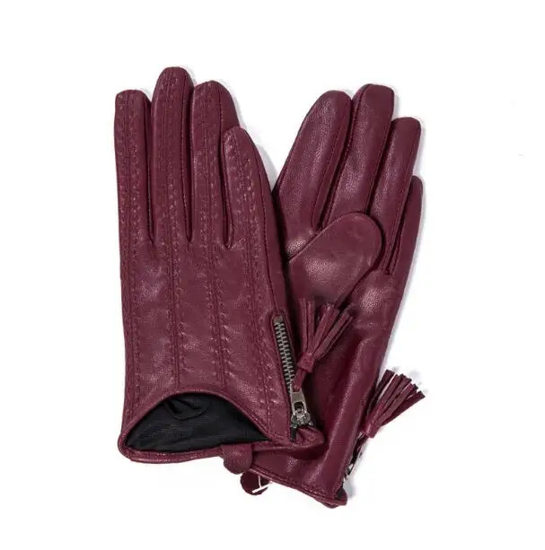 Womena natural sheepskin leather tassel zipper driving glove ladys fashion genuine leather motorcycle glove R3372 261017