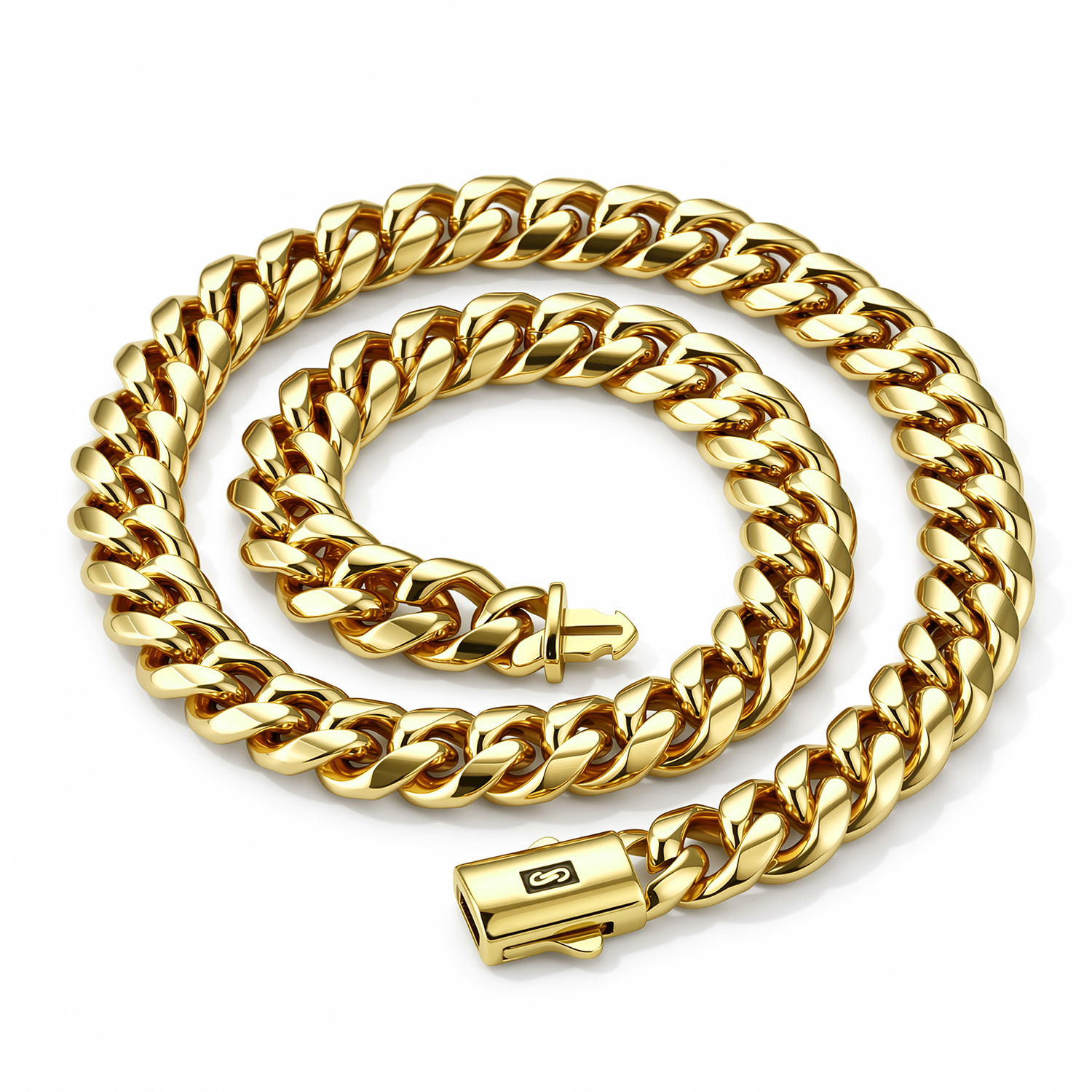 6-14mm Hip Hop Stainless Steel Miami Cuban Chain Necklace Bracelet 14K Gold Plated Spring Clasp Mens Jewelry Set