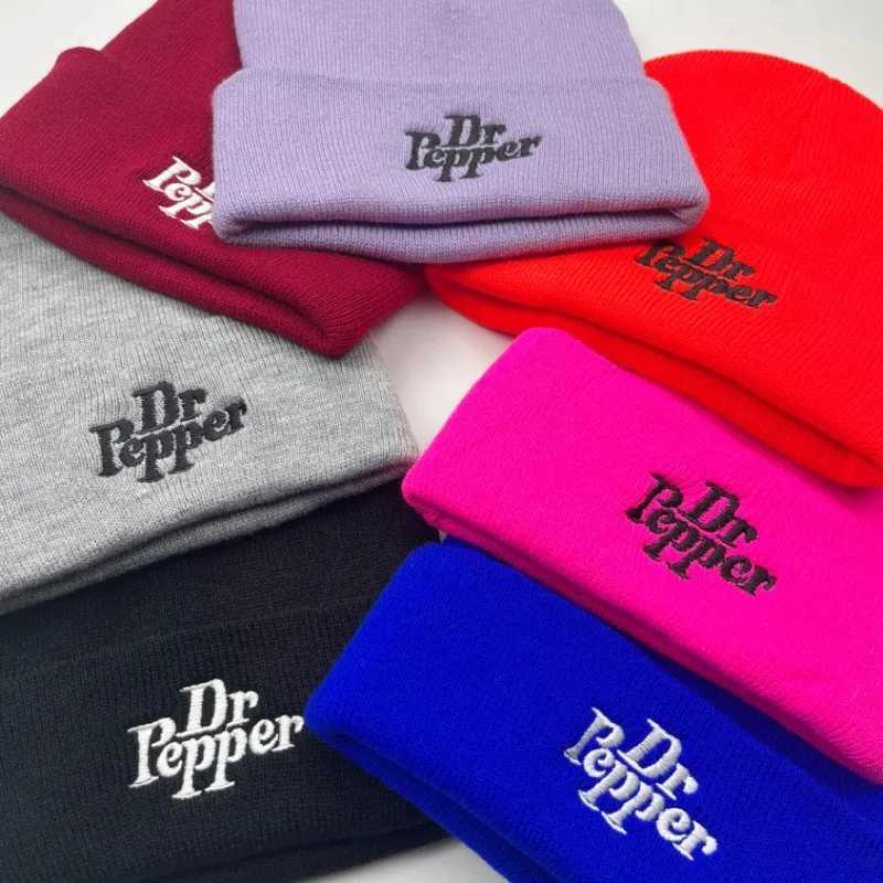 Dr Depp Embroidered Knitted Hat Double Layer Warm Casual Dopamine Color Warm Hoodie Knitted Hat S261017GY26