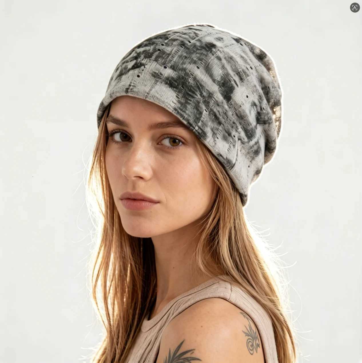 Beanie/Skull Caps Y2K Retro Tie-dye Beanie Hat For Men Women Distressed Holes Mesh Bonnet Cap Stretchable Breathable Lightweight Soft HeadwearT26101
