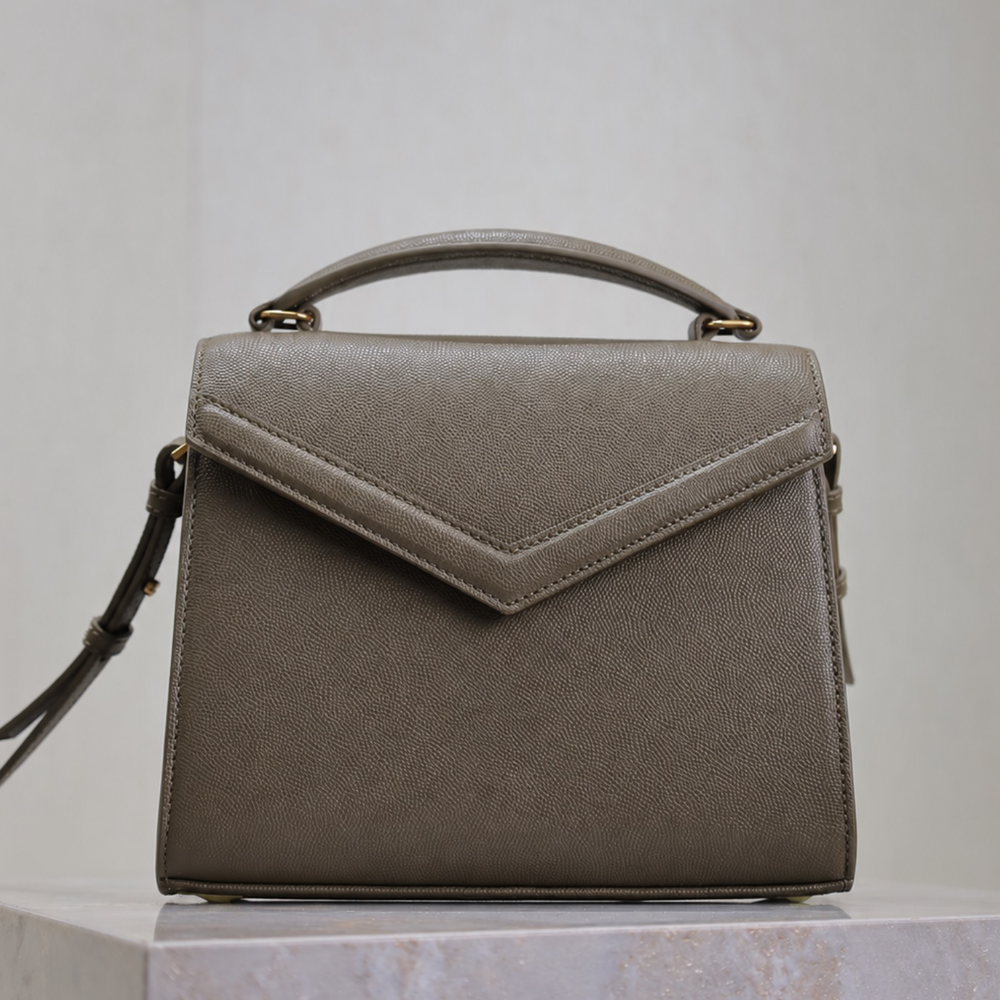 Structured Top Handle Satchel Bag Pebbled Leather V Flap Turn Lock Crossbody Elegant Work Style Top-Tier Designer Bag
