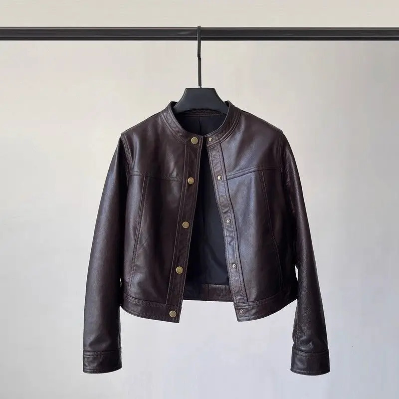 Spring Fashion Womens Highend Leather Jacket with Stylish and Temperament Single Breasted Motorcycle Jacket 261016