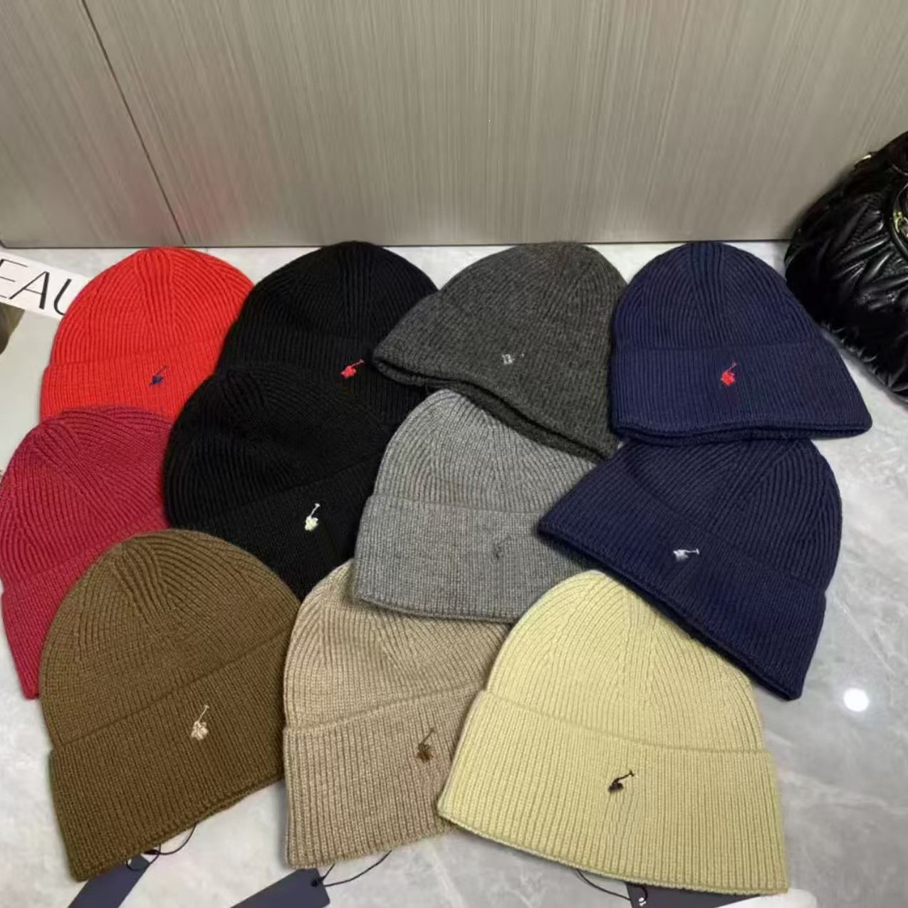 Winter Knitted Luxury Embroidery Beanie Hat Polo Bonnet Premium Quality Winter Warm Cap Fashion Golf Leisure Sports Activewear Designer Style Classi