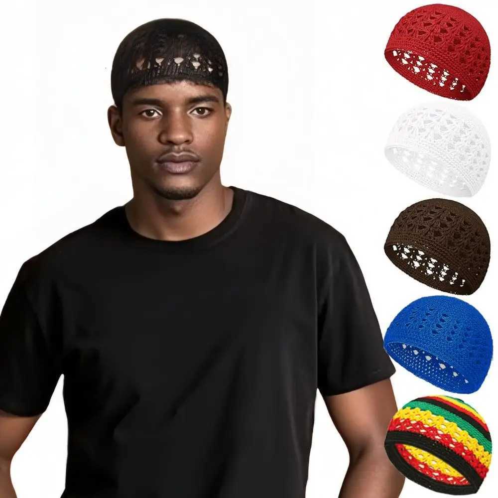 Beanie/Skull Caps Solid Color Crochet Beanie Hats Unisex Stretchy Handmade Cotton Skull Cap Winer Warm Knitted Kufi Hat for Muslim Q261017