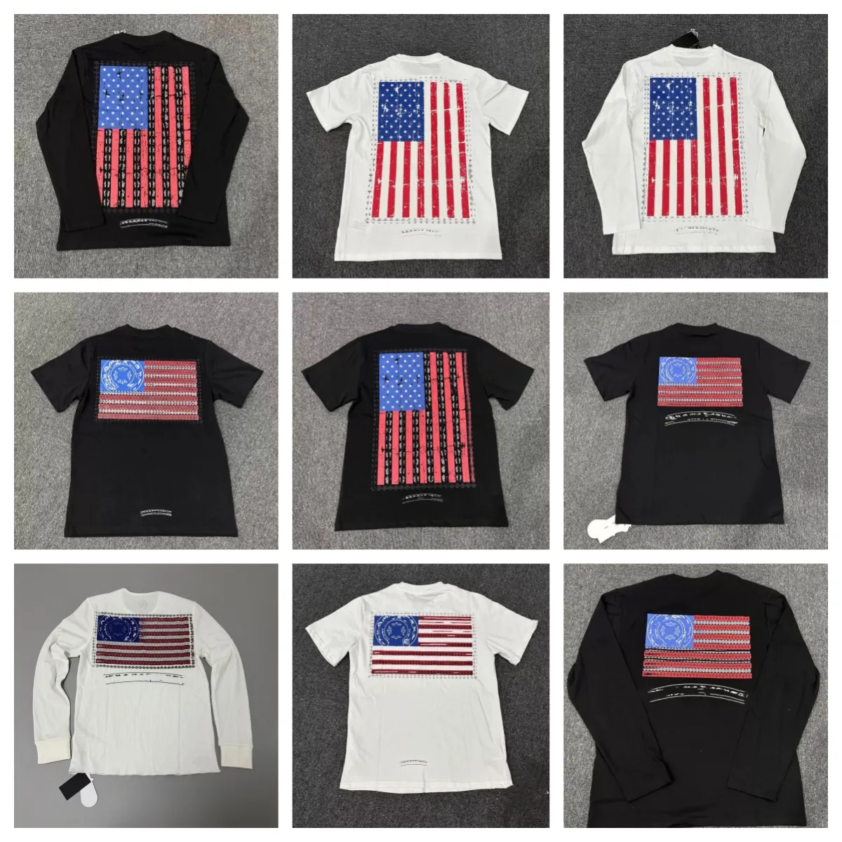 Men's Vintage American Flag T-shirt Retro Fashion Designer Distressed Flag Print Tees High Street Harajuku Couple T-shirt Summer