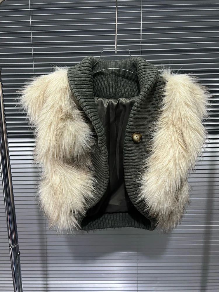 Sexy Fluffy Faux Fur Knitted Sleeveless Vests for Women Cropped Jackets 2026 Fashion Autumn Winter Tops Furry Cropped Waistcoat 261016