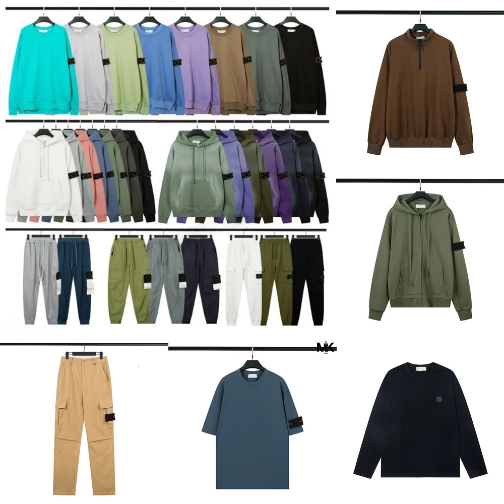 2026 Men Tracksuit, Designer Stones Embroidered Badge Hoodie Pullover Sweatshirt, European Oversized Drop Shoulder Mens Cargo Pants
