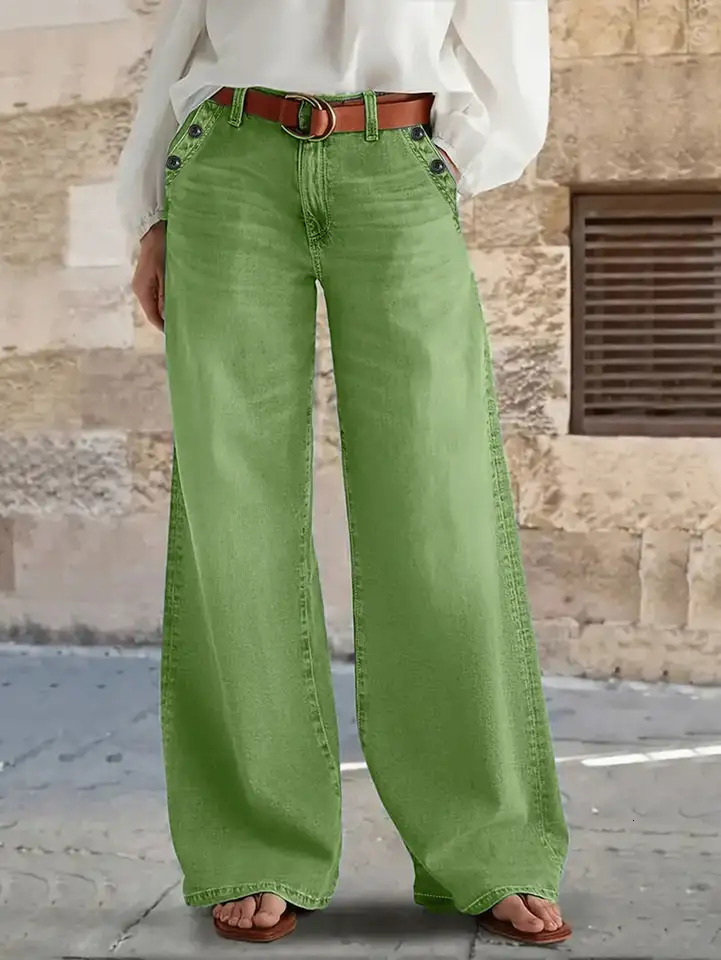 Women's Multi-Button Wide Leg Casual Jeans - High-Quality Denim Pants for Stylish Comfort 261015