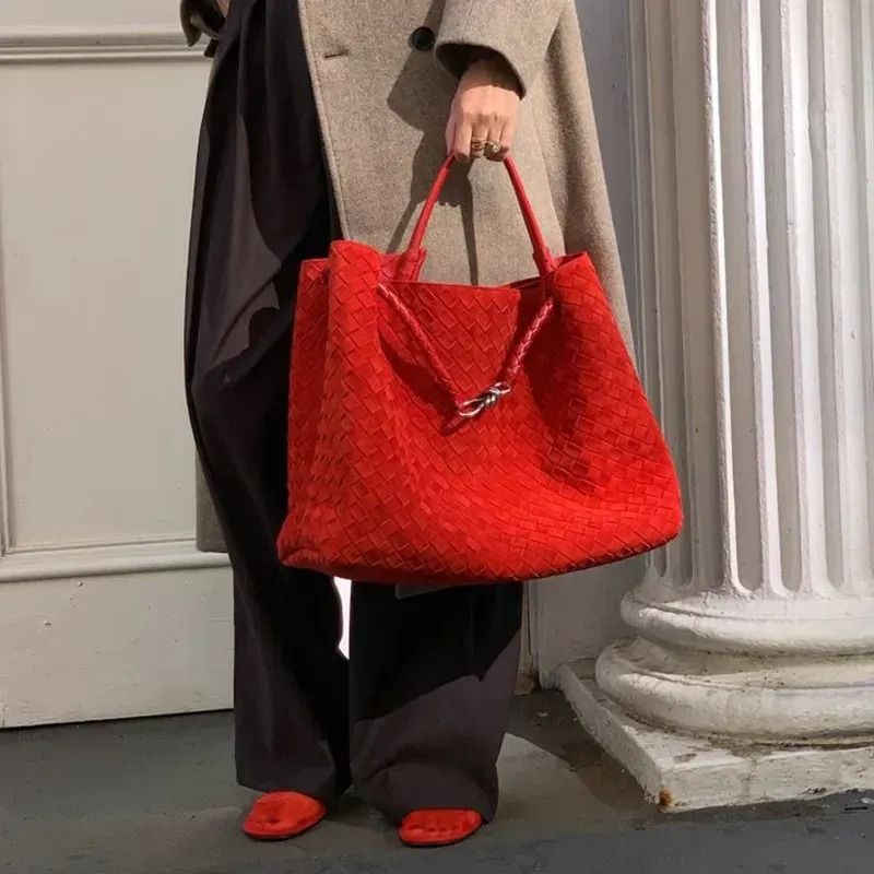 Designer bag andiamo large tote woven handbag intrecciato chocolate brown suede nappa weaving drawstring Crossbody 10A top quality Soft sheepskin