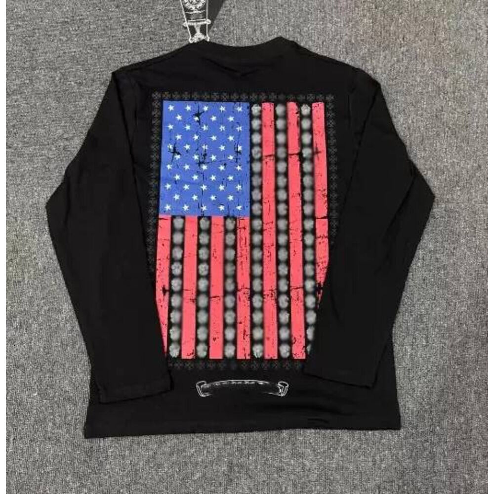 Chrome Hoodie Men's Designer T Shirt Cross Print Creative Pattern Casual Spring Autumn Loose American Retro Letter Flag Print Long Sleeve Chrom