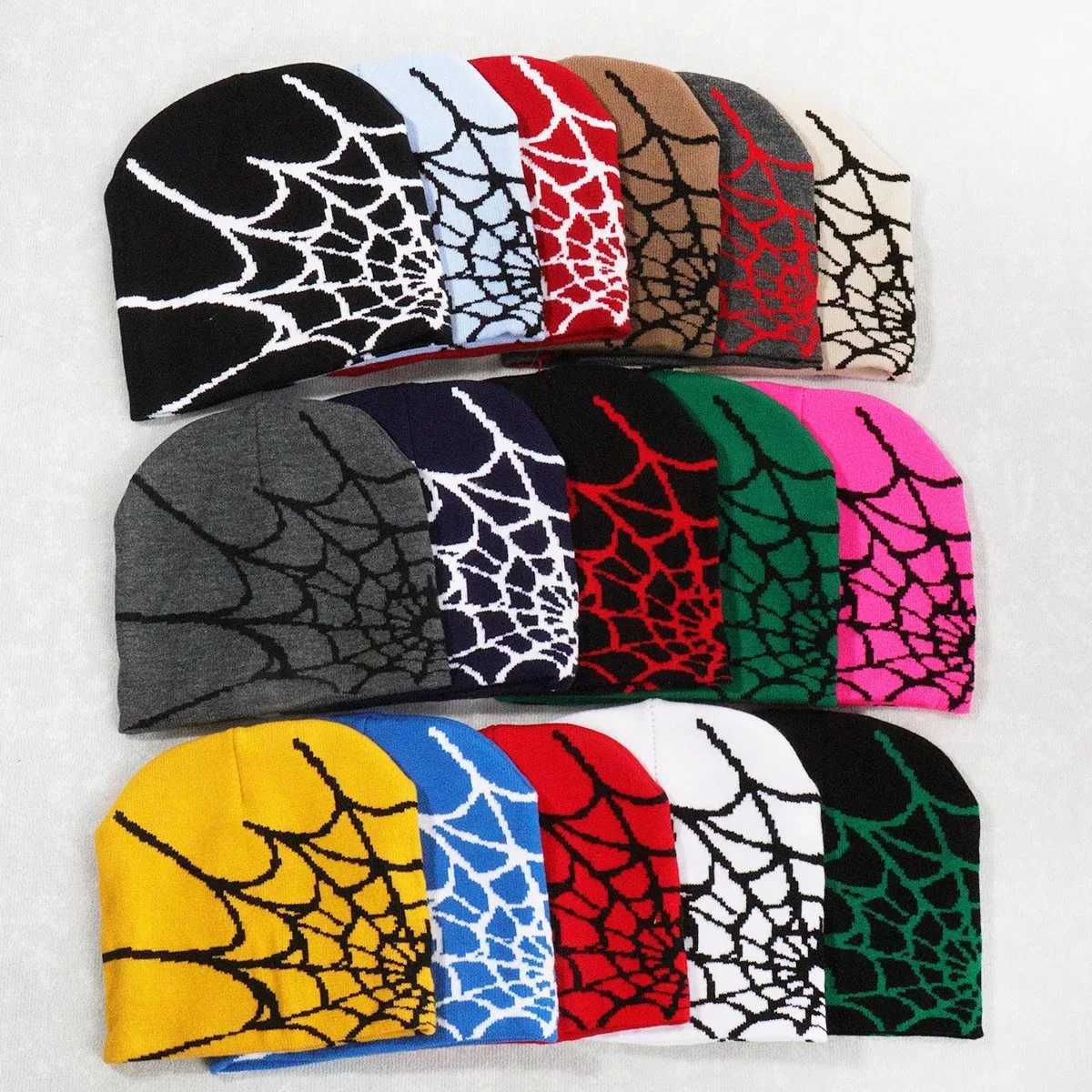 Autumn Unisex Spiderweb Beanie Hat Knitted Skull Cap Y2K Punk Pattern Men Women Streetwear Hip Hop Warm Winter Hat S261017QG1D