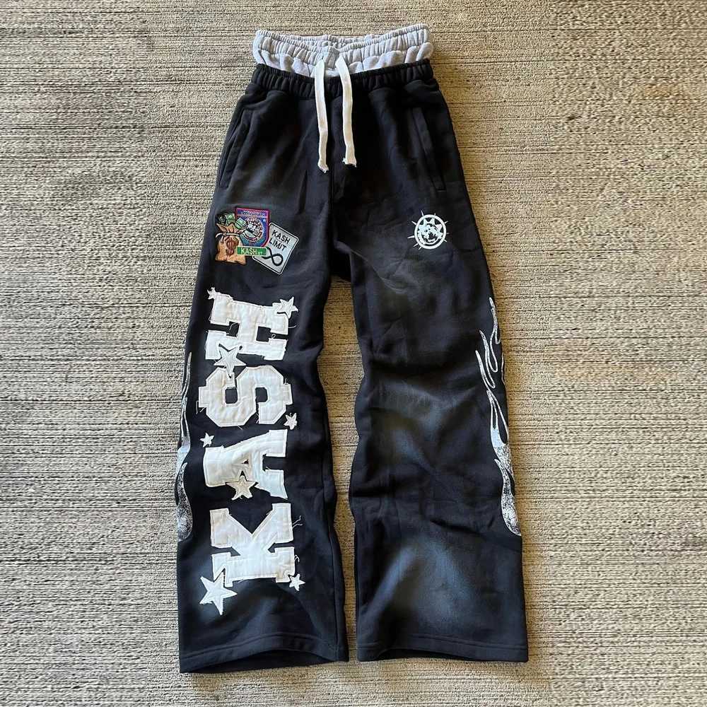 American Sweatpants Y2K Pants Men Gothic Hip Hop Letter Patch Retro Double Layer Design Baggy Elastic Waist Jogging Casual Pants S261016ZMSR
