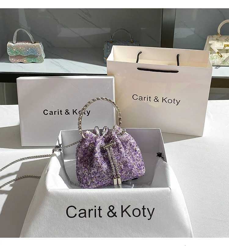 Evening Bags Designer Purple Stones Evening Clutch Bag Wedding Party Bucket Purse Metal Handle Women's Handbag Shoulder Messenger Bag H261016