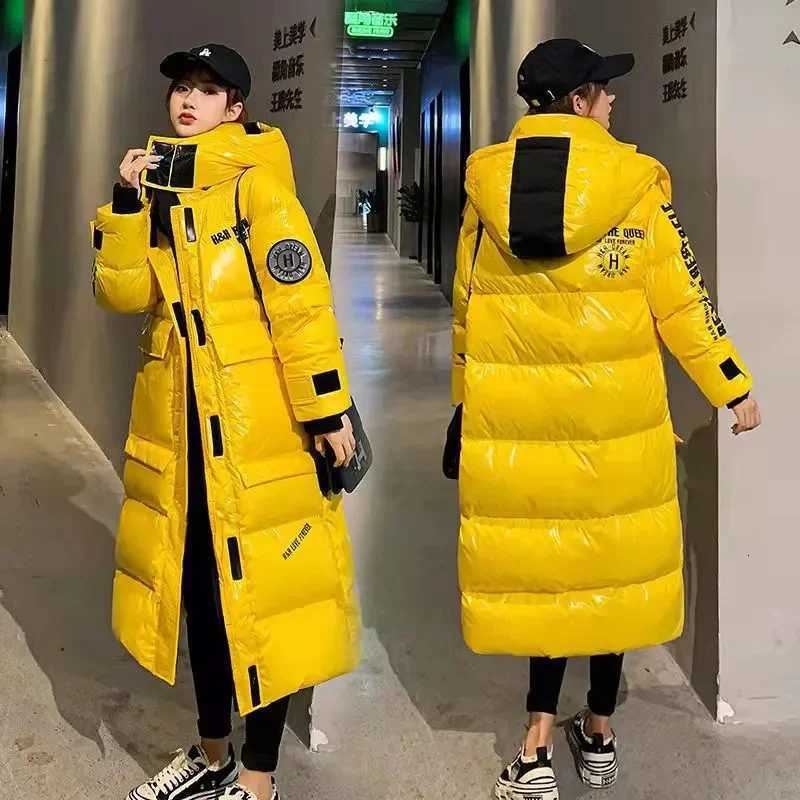 Women's Down Parkas Black Glossy Parker Female Warm Winter Thicken Down Cotton Jacket Windproof Rainproof Women's Hooded Coat Casual Long