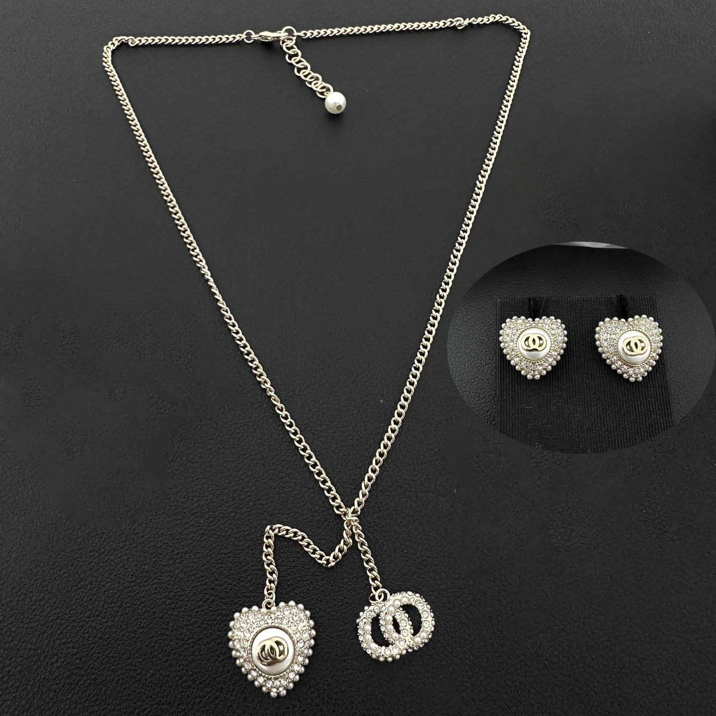Luxury Jewelry Sets Letter Design Earrings Necklace 925 Silver Ear Stud Heart Pearl Diamond Geometric Pendants Necklaces Chain Women Gifts Brass Cop