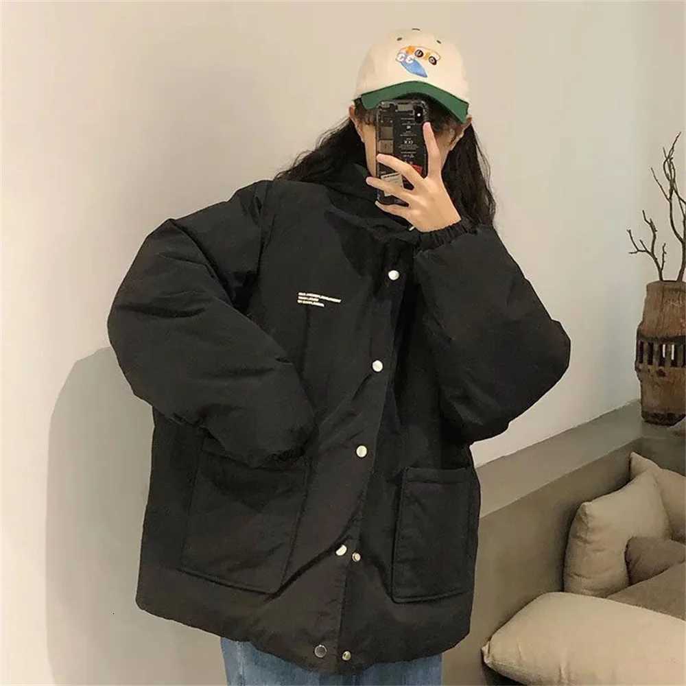 Women's Down Parkas Women's Dark Green Oversized Puffer Jacket Winter Hooded Cotton Coat Casual Loose Warm Thick Parka Fashion Streetwear