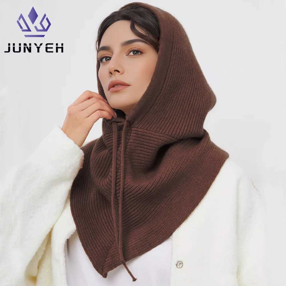 Beanie/Skull Caps Winter Balaclava Hat Scarf for Women Knitted Hooded Caps Outdoor Warm One-Piece Neck Collar Beanies Hats for Girls Q261017