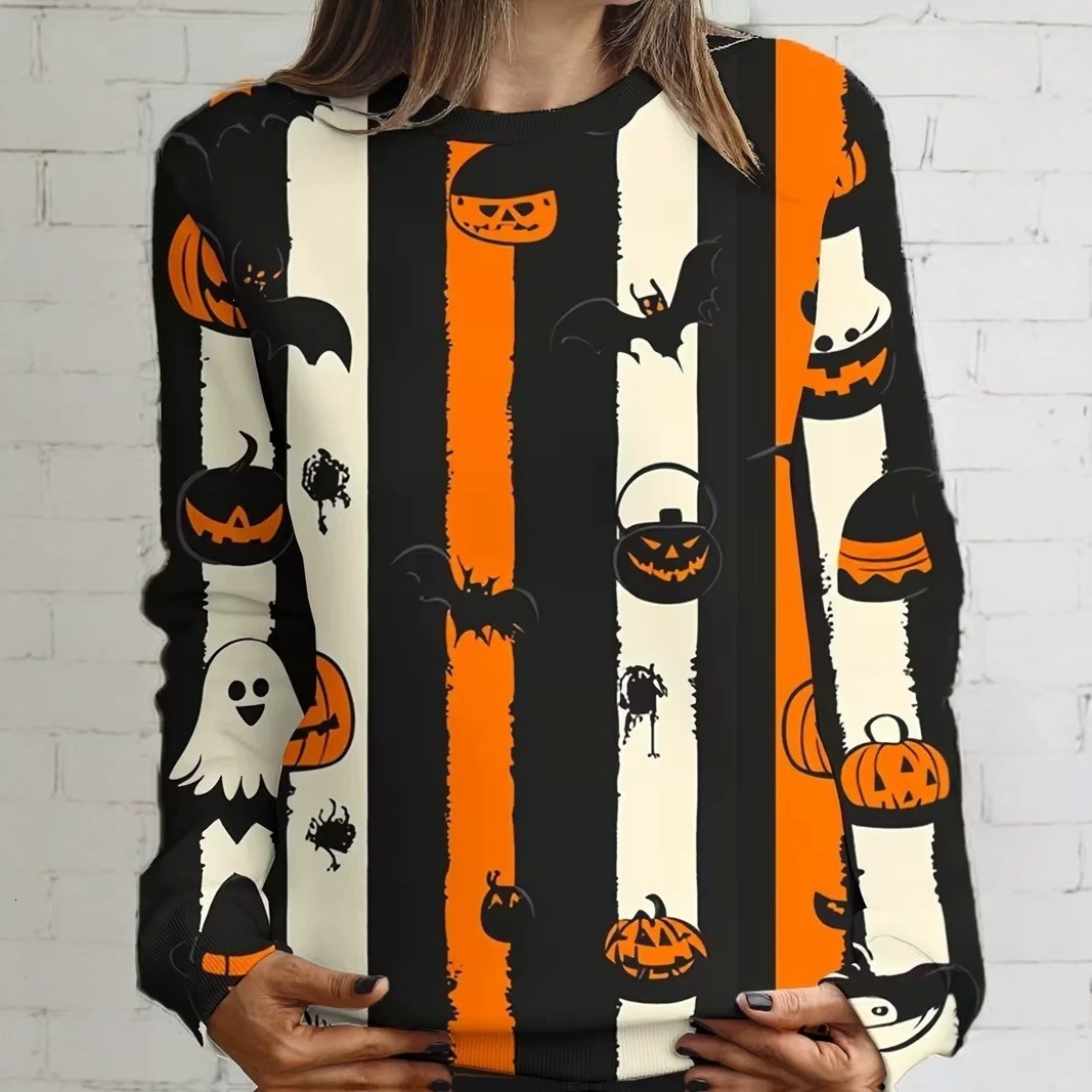 2026 Costume, Long-Sleeve Crewneck Sweatshirt, Halloween Pattern, 3D Digital Print Women's Sweatshirt Free Shipping