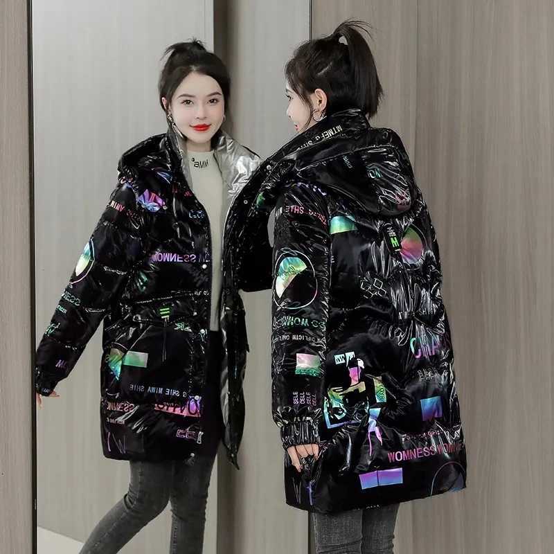 Women's Down Parkas 2026 Winter New Gloss Cotton Jacket Women's Medium to Long Korean Loose Coat Lady Thick Hooded Coats Female Warm Parke