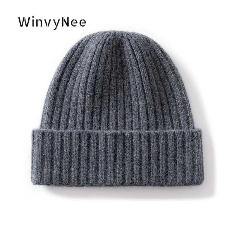 Beanie/Skull Caps WinvyNee Women 100% Wool Vertical Rib Turn Up Hat Knitted Cap Autumn Winter Thickened Stretchy Windproof Head Accessory I1883042 Q