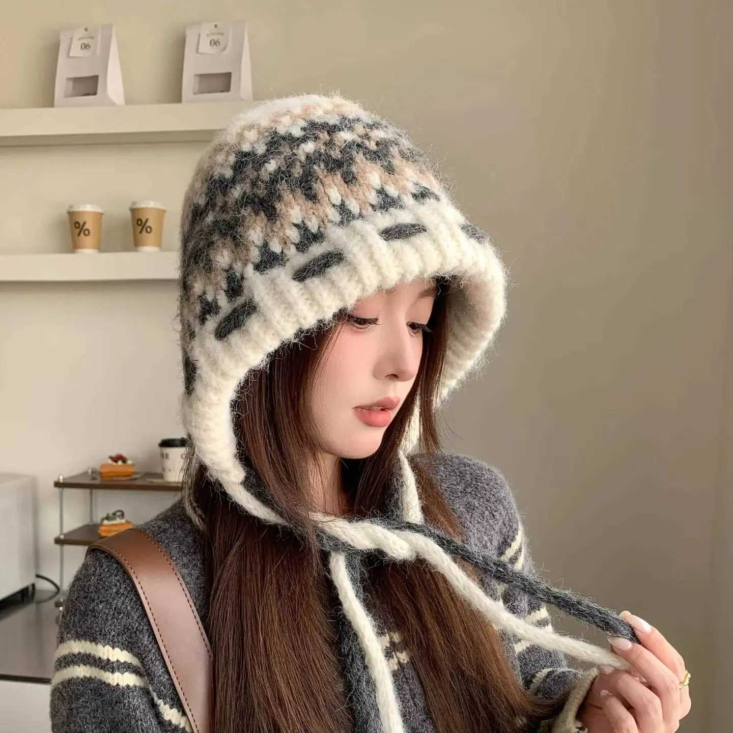 Beanie/Skull Caps Women's Korean Style Knit Beanie Hat 6 Colors Fall Winter Warm Casual Fashion Cap Female Sweet Ear CoverT261017