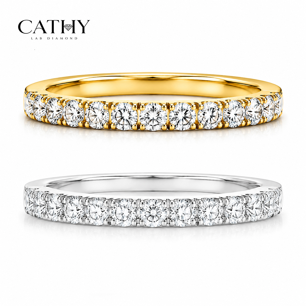 CATHY Hot Sale HPHT Lab Grown Round Cut Half-circle diamond Setting Ring 18K/14K Yellow / White Gold Fine Jewelry for Engagement