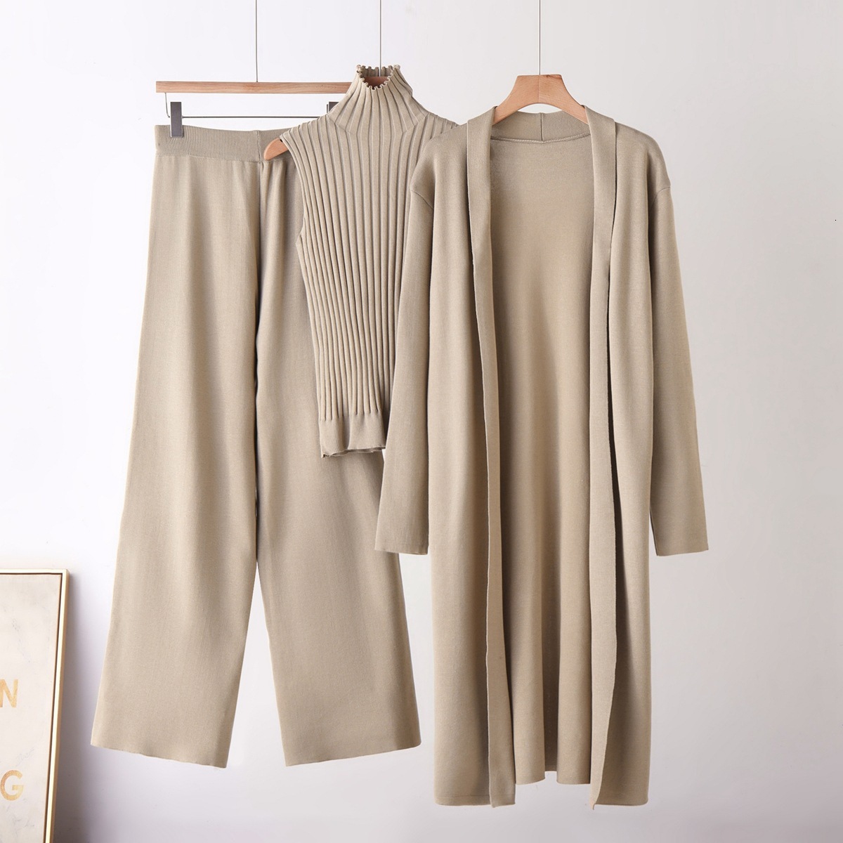Womens Three Piece Knitted Set With Sleeveless Vest Sweater Cardigan And Pants Long Sleeve Casual Outfit For Women Autumn Winter Fashion Daily Wear
