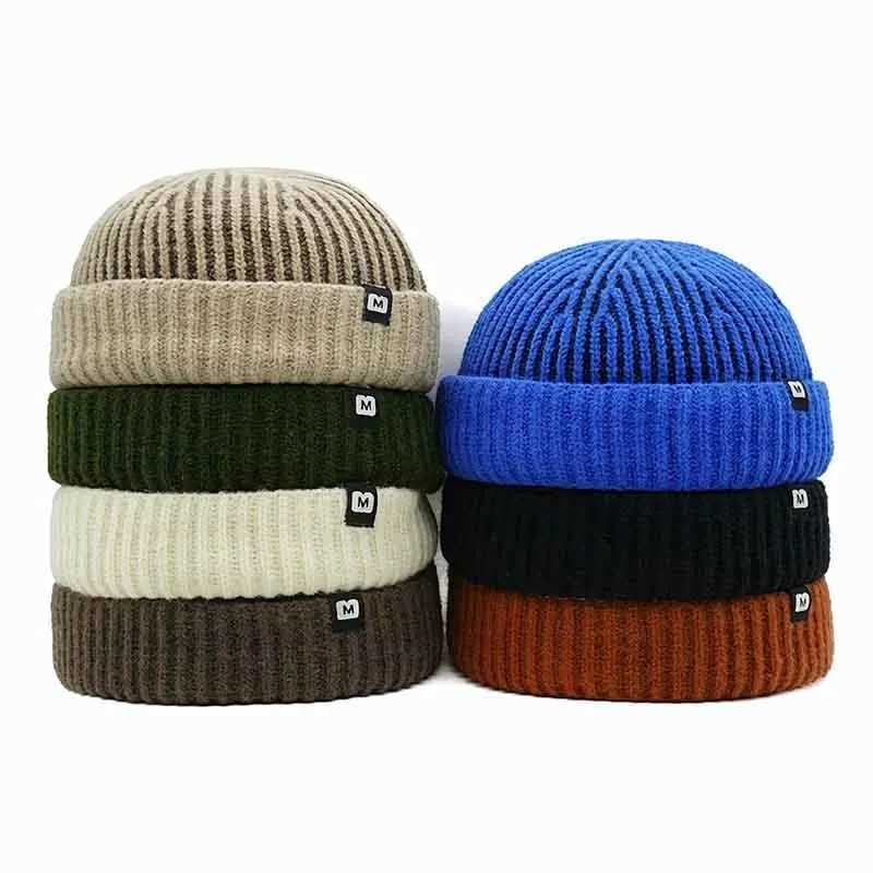 Thick Striped Knitting Docker Cap Warm Winter Beanie Caps With Letter Label Soft Hat Hats For Men Woman Vintage Retro Outdoor S261017E7K6