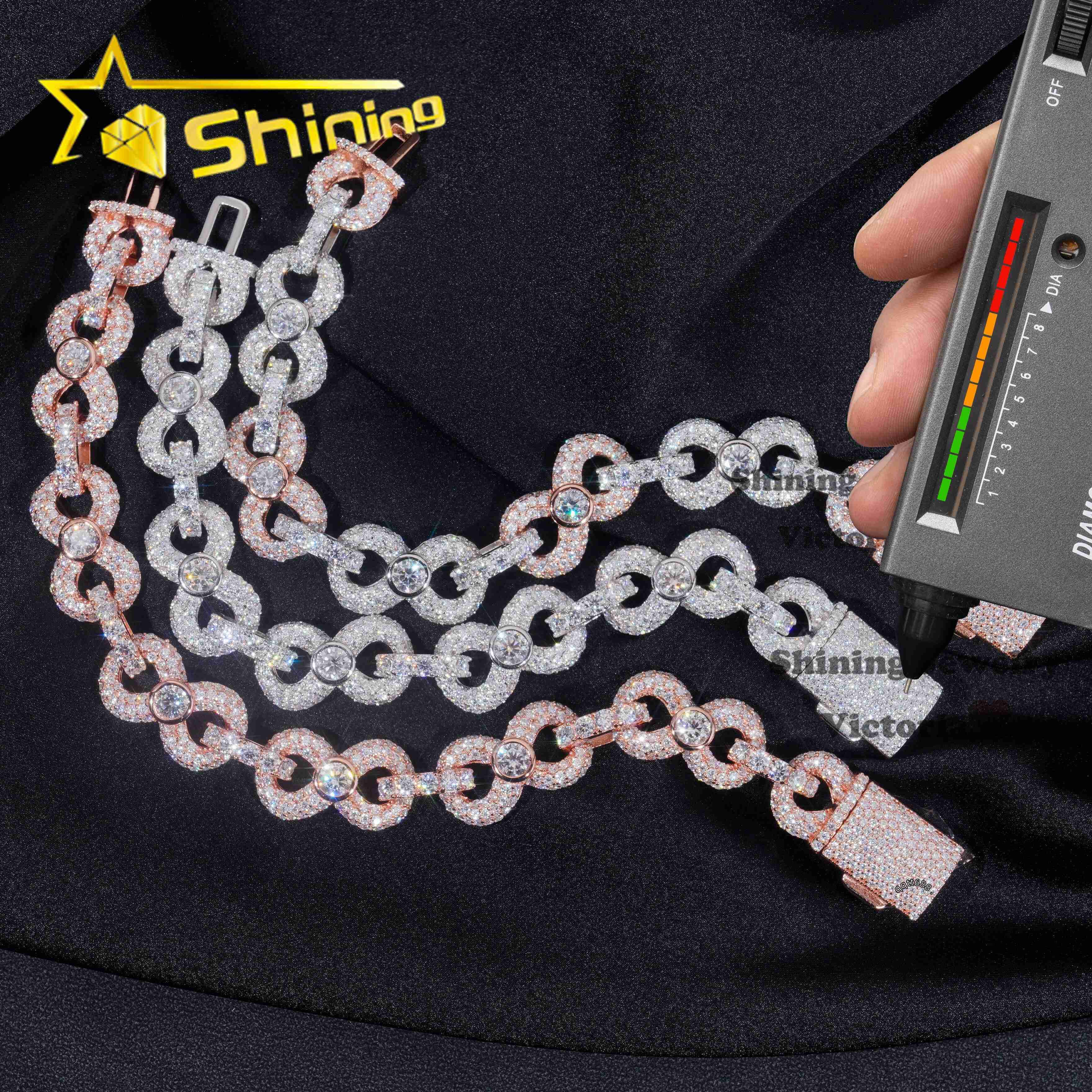 New Customized 13MM Moissanite Diamond Hip Hop Bracelet 925 Sterling Silver Moissanite Infinity Link Men Women Cuban Bracelet