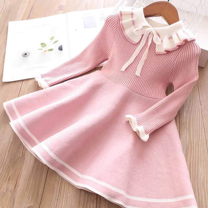 Girl Baby Sweater Knitted Dress Children Warm Sweater Dress for Girls Infant Casual Pure Color Pleated Princess Dress261016