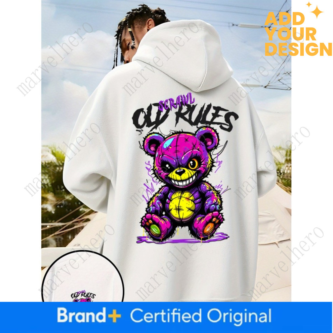 European And American Men S New Autumn Horror Bear Letter Print Comfortable Soft Hooded Sweatshirt Outdoor Street Style Top