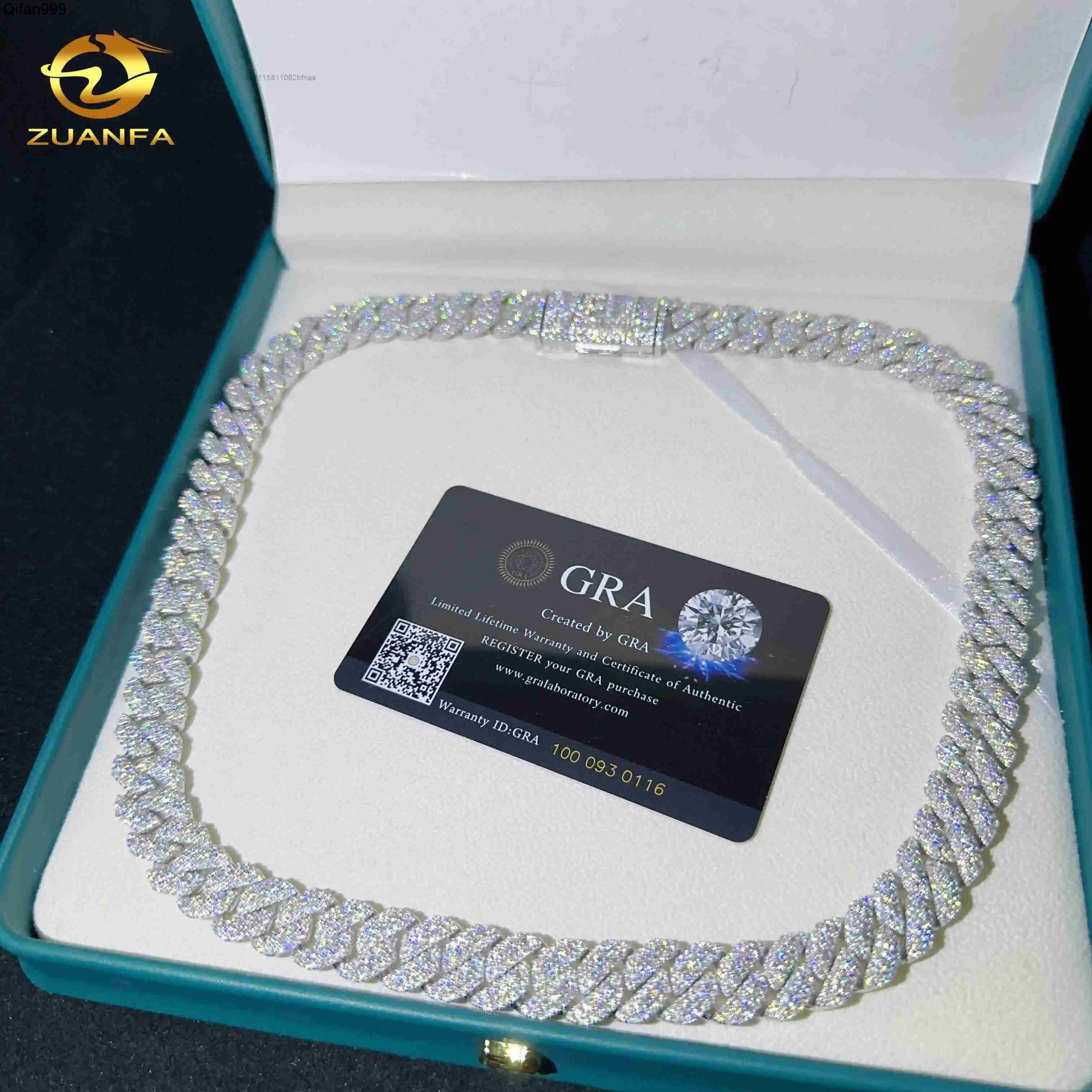 Cuban Necklace Sterling Silver 925 D Color Vvs Moissanite Diamond 10mm Width Cuban Link Chain