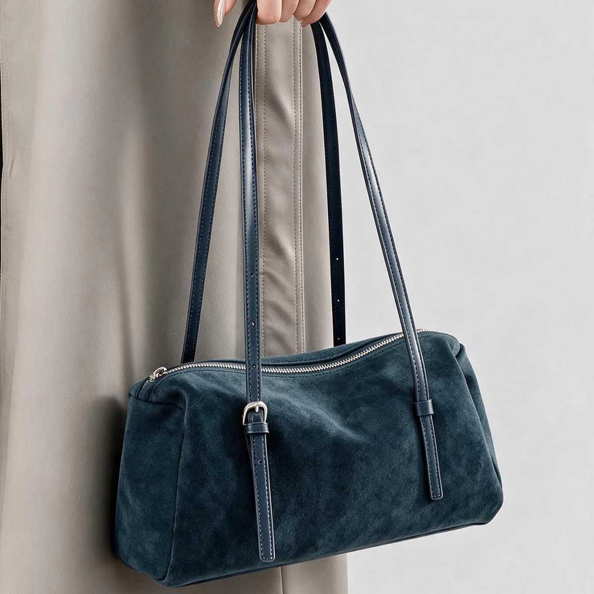 Evening Bags Women Bowlingstyle Shoulder Underarm Bag Sanded Cow Leather Suede Toast Pillow Silhouette Fall Winter Daily Singleshoul H261016