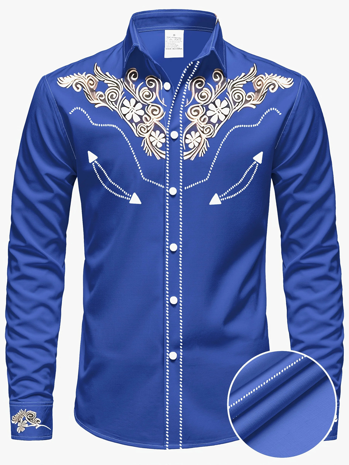 Men's Western Cowboy Floral Print Long Sleeve Shirt Casual Slim Fit Streetwear Stylish Shirt Comfortable Top Blouse for Men 261015