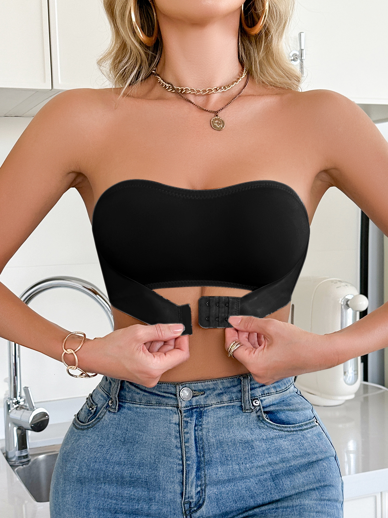 Summer Solid Color Strapless Wireless Women's Bralette Front-Clasp Push up Bra Comfort Unpadded Bras dongdumaoyi
