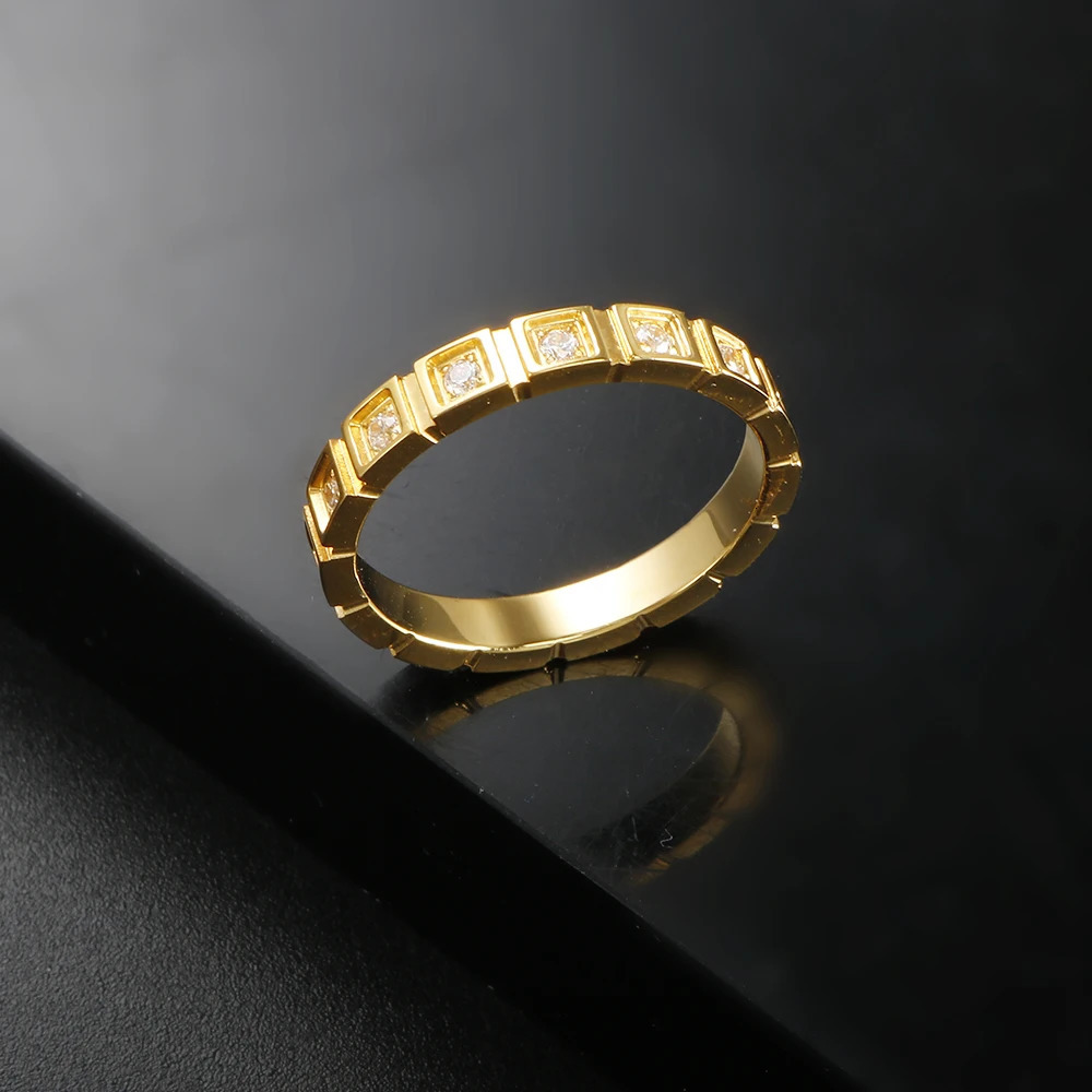 Small Square Zircon Stone Ring Stainless Steel 18K Gold Color Circle Inlaid Crystal Finger Rings For Women Fashion Jewelry 261017