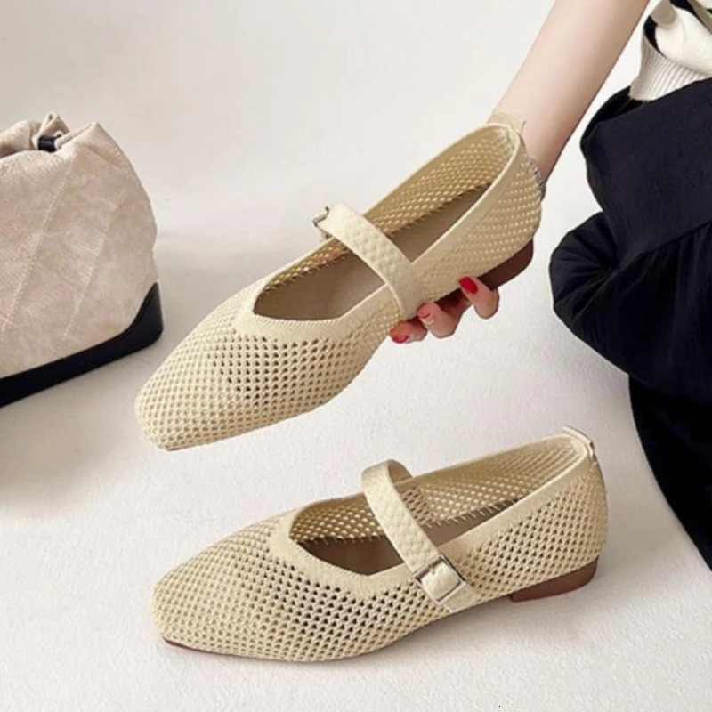 Women Leisure Flats Breathable Mesh Spring Summer Flat Shoes For Female Daily Walking Shoes Square Toe Ladies Fashion Footwear 261017