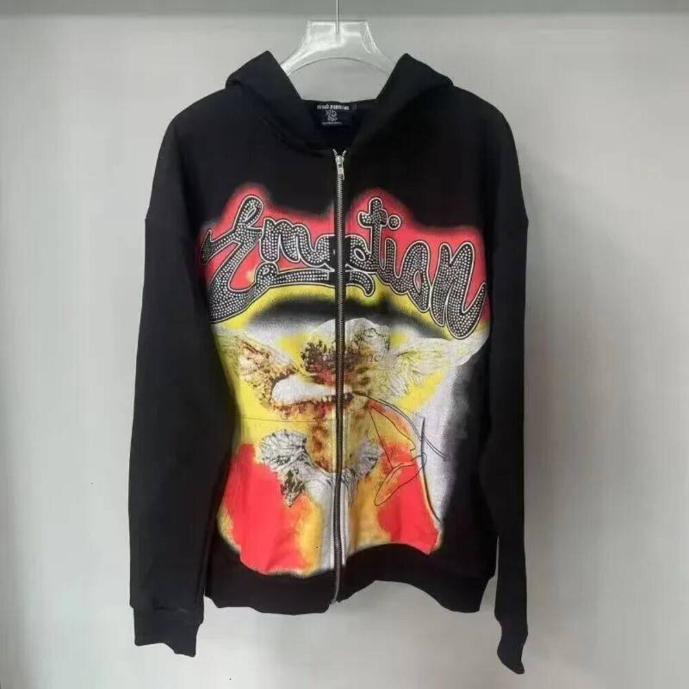 Mixed Emotions Hoodie Men's Hoodies Prestige Hoodie Little Angel Pattern Print Zipper Hotfix Rhinestone Sweater Vintage Spring And Winter High