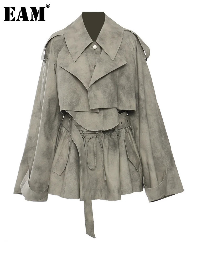 EAM Printed Jacket Drawstring Halfbody Skirt Two Pieces Suit Lapel Long Sleeve Women Fashion Spring Autumn 2026 1DH7478 261016