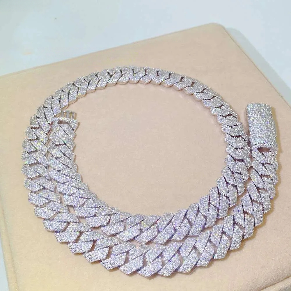 Passed Vvs Test Hip Hop Jewelry Necklace 15mm GRA Ice Out Moissanite Dia Cuban Chain Popular with Rappers