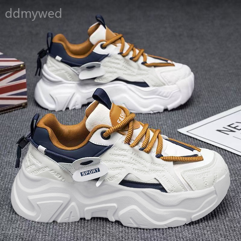 Men's Chunky Platform Sneakers Breathable Summer Casual Sports Running Shoes Thick Sole White