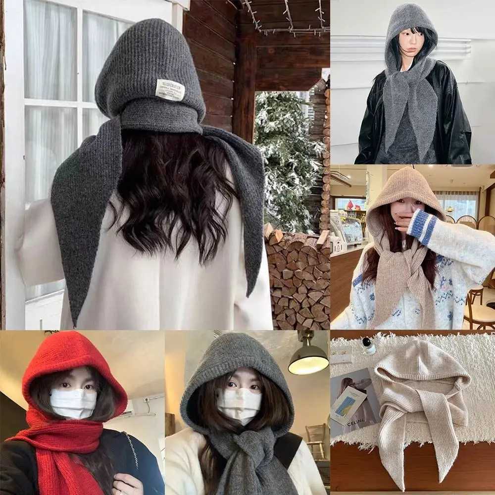 Beanie/Skull Caps Knitted Winter Balaclava One-Piece Thickened Ear Protection Cap Hooded Hat Winter Accessories Ski Beanie Outdoor Sports Q261017