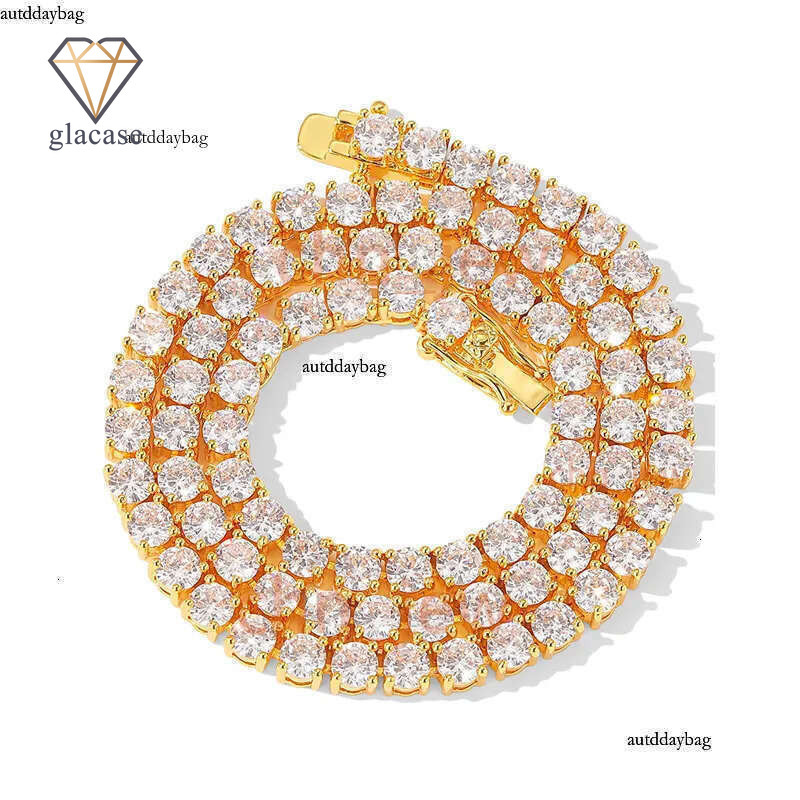 Chain For Women Plated Gold 5MM Wide 1 Row CZ Dia Tennis Bracelet Necklace Men Rapper Hip Hop Designer Jewelry Woman Luxe Christmas Gift