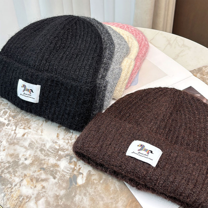 New unisex roundtop Koreanstyle beanie knitted wool hat winter style with small dog patch a unique and niche hat