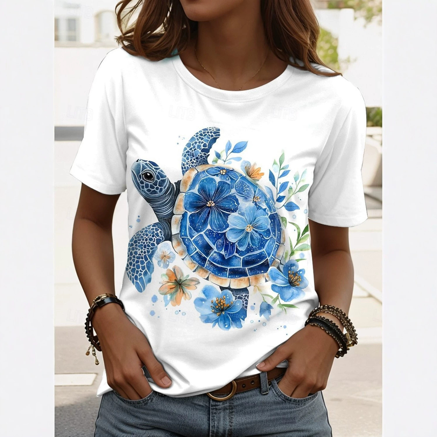 2026 New ST Turtle 3D Digital Print Crew Neck Women's Short Sleeve T-Shirt For European American Sales On Temu, , And Free Shipping