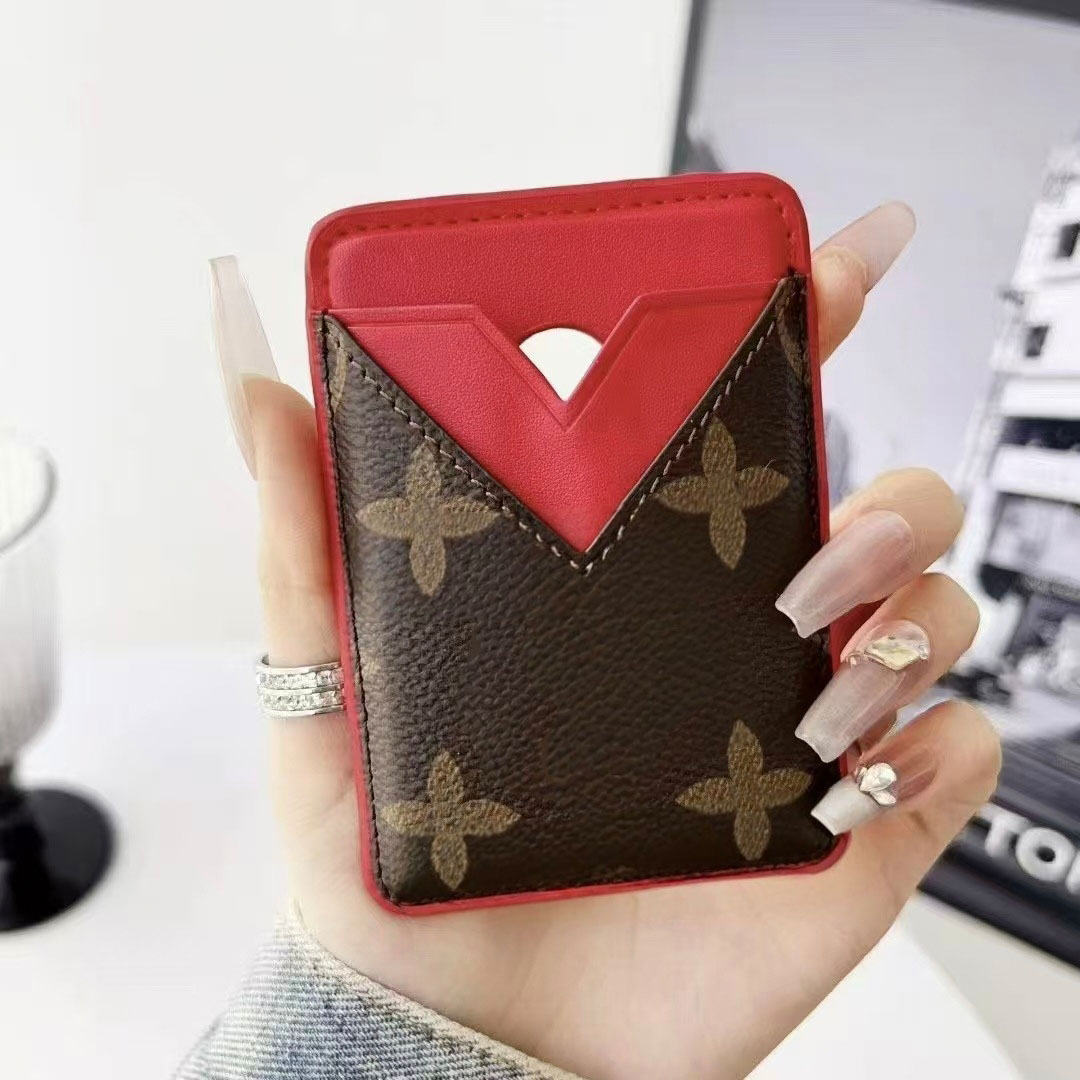 Designer Men's and Women's Magnetic PU Leather Card Clip Wallet Retro Printed Splicing Phone Back Card Pocket Ultra Thin Credit Card Cover