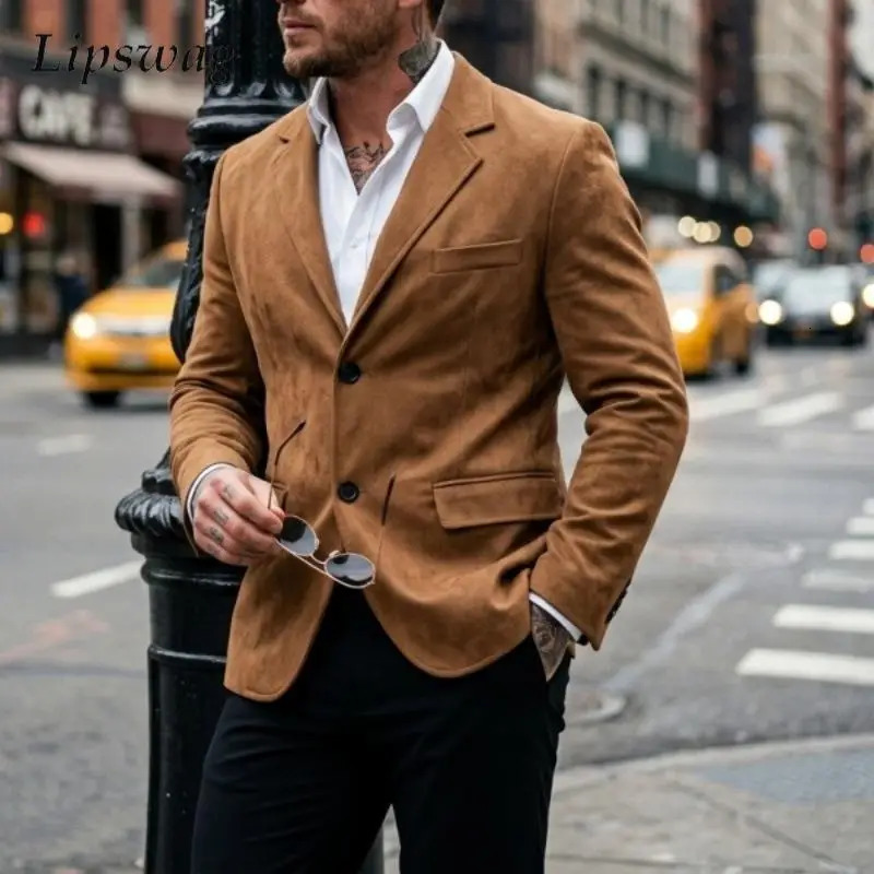 Daily Casual Turn-down Collar Blazer Outerwear Fashionable Solid Color Single Button Jacket Slim Fit Jacket Autumn Coat Mens 261014