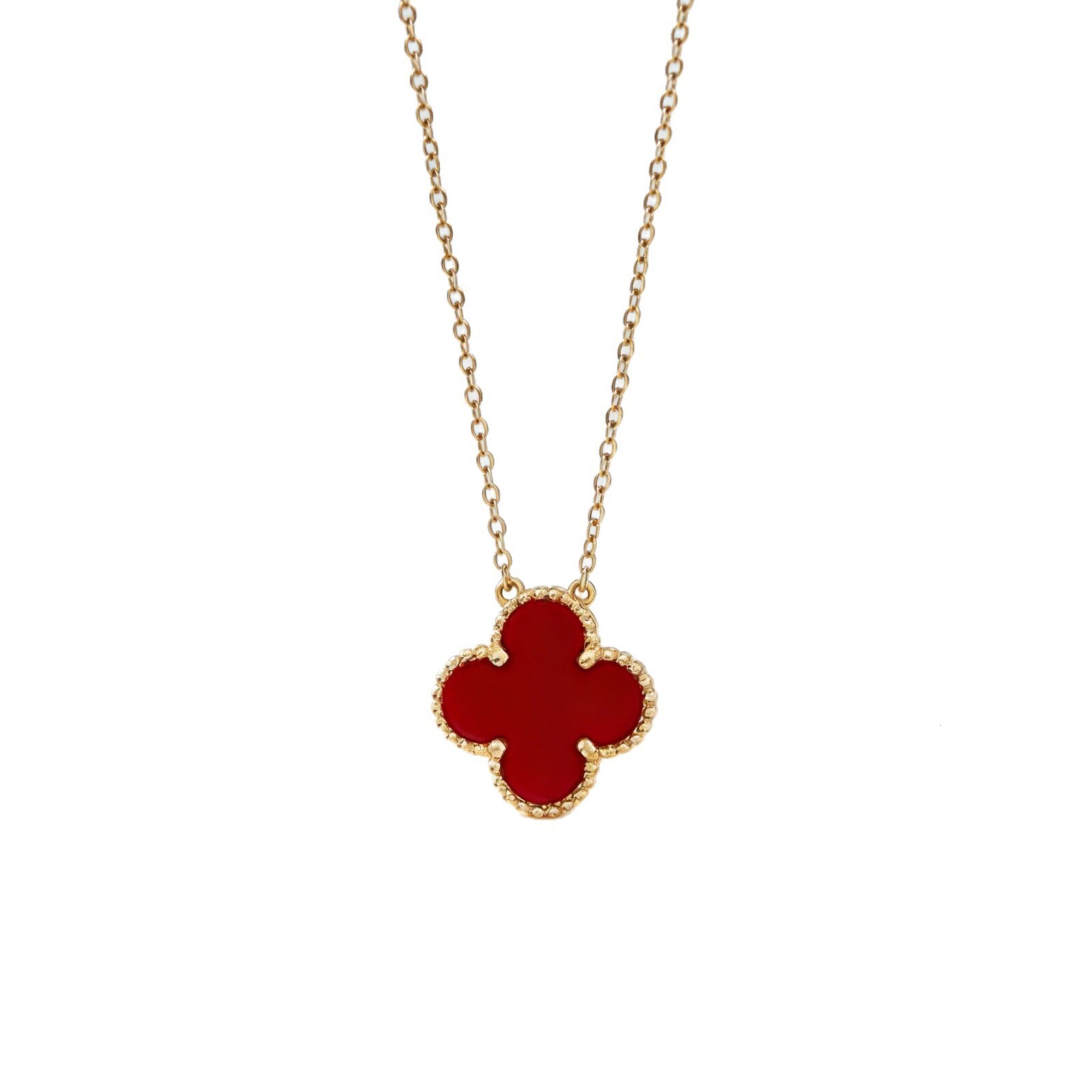 Designer four-leaf clover single flower necklace for women, thick 18K rose gold plated, double-sided panda white shell agate pendant