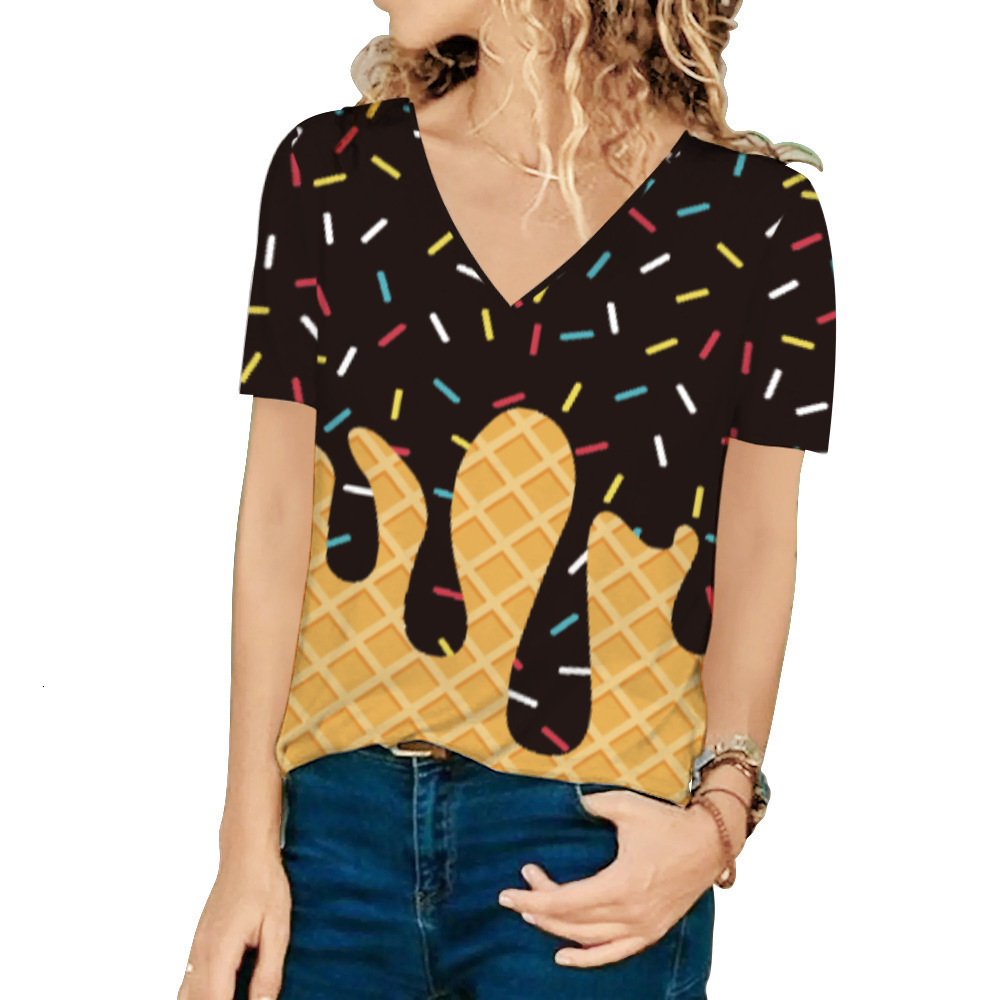 2026 Short-Sleeve Summer Print, Export-Quality, European American Casual Style, New V-Neck T-Shirt, Available In Black, Khaki, Blue, And Green Free