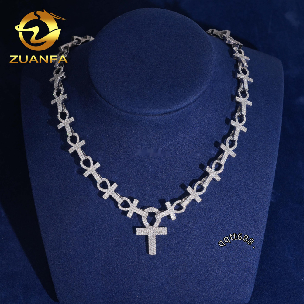 New Design 13mm Pass Diamond Tester Hip Hop Iced Out Cross Pendant 925 Sterling Silver Moissanite Diamond Infinity Cuban Link